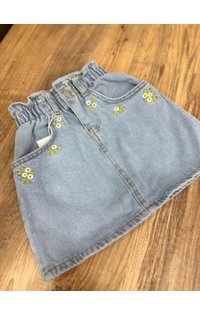 Milkybaby Çiçekli Kot Etek Açık Mavi