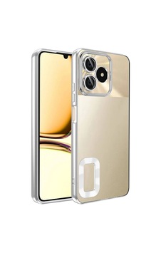 Realme C53 Kılıf Kamera Korumalı Logo Gösteren Zore Omega Kapak Gümüş