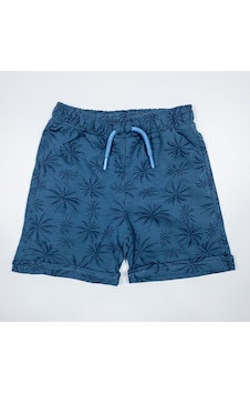 Momikon Unisex Palmiye Desenli Pamuklu Indigo Şort İndigo Momikon Unisex Palmiye Desenli Pamuklu Indigo Şort İndigo
