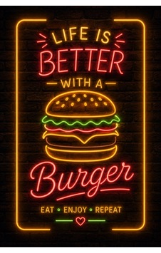 Burger Neon Duvar Tablosu Mdf Baskı Retro Kafe Mutfak Dekorasyonu 20x30 Cm