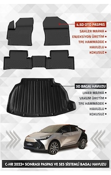 Sahler Toyota C-hr 2023 Sonrası Uyumlu 4.5d Premium Havuzlu Oto Paspas Ve Liner Ses Sistemli Bagaj H