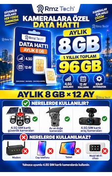 Rmztech 1 Yıllık Sım Kart Aylık 8 Gb İnternet Solar 4g Güvenlik Kameraları İçin Rmztech 1 Yıllık Sım Kart Aylık 8 Gb İnternet Solar 4g Güvenlik Kameraları İçin