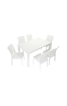 Depootoptan Mandella Elit Rattan 90 x 150 CM Elit Sandalye Masa Takımı Beyaz