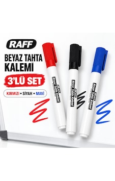Raff Beyaz Tahta Kalemi 3 Lü Set Kırmızı Siyah Mavi Whiteboard Marker Çok Renkli