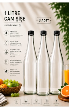3 Adet Şerbetlik Siyah Plastik Kapaklı Cam Şişe 1 Litre Şeffaf Sürahi Süt, Ayran, Su, Limonata Meşrubat Şişesi 3 Adet Şerbetlik Siyah Plastik Kapaklı Cam Şişe 1 Litre Şeffaf Sürahi Süt, Ayran, Su, Limonata Meşrubat Şişesi