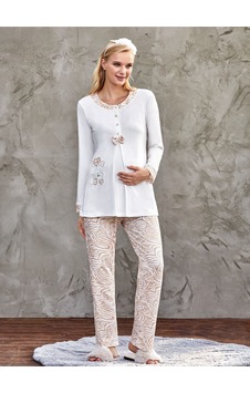 Flz Kadın Lohusa Pijama Takımı 2445-2440 Vizon