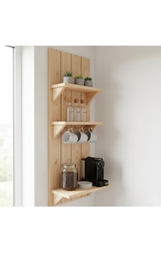 Wooddesign Masif Göknar Ahşap Kahve Köşesi - 100x40 Cm Barista Duvar Rafı Ve Kupa Askılığı Diğer