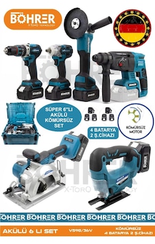 Böhrer Alman 4506 4 Akülü 2 Şarjlı Kömürsüz V598 5AH Profesyonel 6 Makine Kombo Set Mavi Tek Çanta Böhrer Alman 4506 4 Akülü 2 Şarjlı Kömürsüz V598 5AH Profesyonel 6 Makine Kombo Set Mavi Tek Çanta