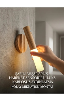 Günışığı Led Şarjlı Duvar Aplik Ahşap Renk Hareket Sensörlü Kablosuz Lüks Lamba Modeli Rekli Günışığı Led Şarjlı Duvar Aplik Ahşap Renk Hareket Sensörlü Kablosuz Lüks Lamba Modeli Rekli