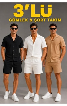 Butik İstanbul Erkek 3 Lü Krep Kumaş Cepli Gömlek Şort Takım Kısa Kollu Bağcıklı - Siyah , Beyaz , Bej Çok Renkli Butik İstanbul Erkek 3 Lü Krep Kumaş Cepli Gömlek Şort Takım Kısa Kollu Bağcıklı - Siyah , Beyaz , Bej Çok Renkli