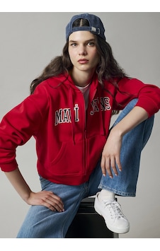 Mavi Fermuarlı Logo Sweatshırt Kırmızı Mavi Fermuarlı Logo Sweatshırt Kırmızı