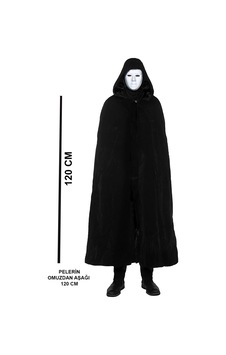 Siyah Kapüşonlu 120 Cm Pelerin Ve Beyaz Boyanabilir Tam Yüz Maske Siyah Kapüşonlu 120 Cm Pelerin Ve Beyaz Boyanabilir Tam Yüz Maske