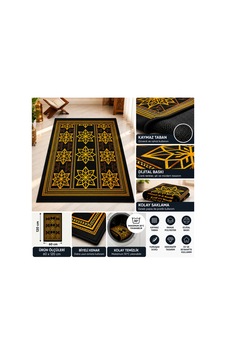Kaymaz Tabanlı Seccade Namazlık 60x120 Cm Dijital Baskılı Yıkanabilir Siyah Dekoratif Seccade Siyah - 934745754 Siyah