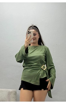 Belendir Kadın Toka Detaylı Kimono Kol Modal Bluz Haki Belendir Kadın Toka Detaylı Kimono Kol Modal Bluz Haki