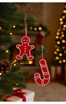 Yılbaşı Ağacı Süs Seti 5 Parça Kırmızı-beyaz Dekoratif Süsler Noel Dekor Christmas Decorations