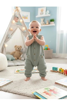 Tiffany Baby & Kids Tiffany Baby Bebek Green Theme Müslin Kolsuz Tulum Yeşil 65024