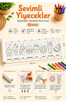 Boyanabilir Kesilebilir Rulo Tuval Sevimli Yiyecekler 8 Model Boyama Seti 160x30 Cm Boyanabilir Kesilebilir Rulo Tuval Sevimli Yiyecekler 8 Model Boyama Seti 160x30 Cm
