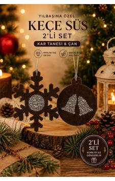 Taşlı Keçe Yılbaşı Süsü 2 Li Set Kar Tanesi & Çanlı Top Çift Taraflı 4 Renk Seçenekli Kahverengi Taşlı Keçe Yılbaşı Süsü 2 Li Set Kar Tanesi & Çanlı Top Çift Taraflı 4 Renk Seçenekli Kahverengi