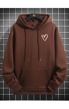 Altamira Unisex Kalp Baskılı Oversize Kapüşonlu Sweatshirt 001