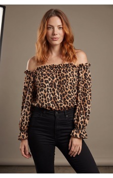 Soulshae Kadın Pamuklu Süprem Madonna Yaka Beli Lastikli Abiye Elbise Leopar