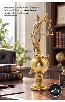 2 Adet Adalet Biblosu Polyester Dünya Küre Üzerinde Dekoratif Figür, Hukuk Temalı Heykel, Justice Figure 1