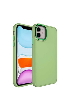 Apple Uyumlu iPhone 11 Uyumlu Metal Çerçeve Ve Buton Tasarımlı Silikon Zore Luna Kılıf-yeşil Yeşil -