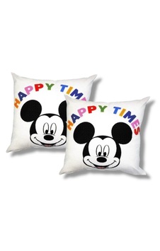 Taç Mickey Mouse Kare Pamuk Kumaş Dolgulu Kırlent 2 Adet 45x45 Cm