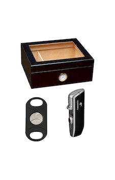 Ltng Humidor, Siyah Çakmak, Siyah Kesici Puro Başlangıç Seti - Pkt-bsetı Ltng Humidor, Siyah Çakmak, Siyah Kesici Puro Başlangıç Seti - Pkt-bsetı
