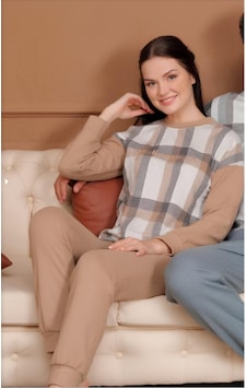 Bone Club 5524 Uzun Kol Kadın Pijama Takımı Bej Bone Club 5524 Uzun Kol Kadın Pijama Takımı Bej