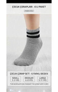 Km Collections 6'lı Çocuk Tenis Çorabı Gri Km Collections 6'lı Çocuk Tenis Çorabı Gri
