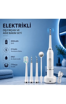 Şarjlı Diş Fırçası Diş Taşı Ve Plak Temizleyici 7 Parça Ağız Bakım Seti 5 Modlu Ipx7 Diş Tartar Seti Şarjlı Diş Fırçası Diş Taşı Ve Plak Temizleyici 7 Parça Ağız Bakım Seti 5 Modlu Ipx7 Diş Tartar Seti