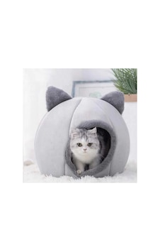 Bal Kabağı Tasarımlı Kedi Evi Yumuşak Kedi Yatağı Derin Uyku Ve Kış Evi Çıkartılabilir Minder Gri M