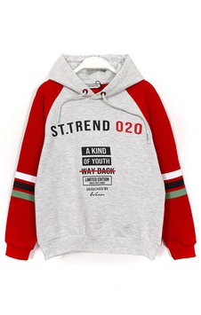 Dobakids Baskılı Erkek Çocuk Kapüşonlu Sweatshirt Hoodie Gri Kırmızı 2017 Gri - Kırmızı Dobakids Baskılı Erkek Çocuk Kapüşonlu Sweatshirt Hoodie Gri Kırmızı 2017 Gri - Kırmızı