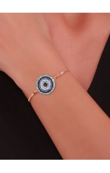 Desingshop Nazar Boncuklu Taşlı Gold Renk Bileklik Altın