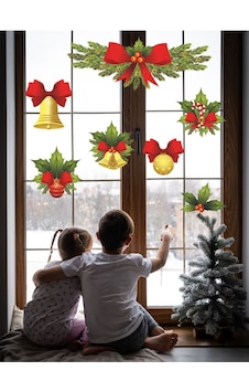 Yılbaşı Süsü Çam Yaprakları Ile Süslenmiş Yeniyıl Süslemeleri Sticker Seti Cam, Duvar Süsü Çok Renkli Yılbaşı Süsü Çam Yaprakları Ile Süslenmiş Yeniyıl Süslemeleri Sticker Seti Cam, Duvar Süsü Çok Renkli