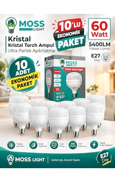 Moss Light Vip Aydınlatma / 60w Kristal Torch Ampul Beyaz Işık / 10'lu Ekonomik Paket Moss Light Vip Aydınlatma / 60w Kristal Torch Ampul Beyaz Işık / 10'lu Ekonomik Paket