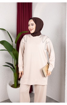 Hira Life Fashion Moda Efsa Kadın Bej Tesettür Giyim Zarif Taş Detaylı Tunik & Pantolon İkili Takım Bej Bej Hira Life Fashion Moda Efsa Kadın Bej Tesettür Giyim Zarif Taş Detaylı Tunik & Pantolon İkili Takım Bej Bej