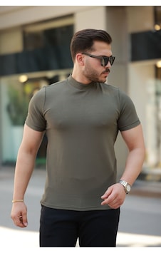 Modi Green Erkek Günlük Stil Yarım Balıkçı Yaka Kısa Kollu Tişört Haki Modi Green Erkek Günlük Stil Yarım Balıkçı Yaka Kısa Kollu Tişört Haki