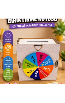 Şans Çarklı Ahşap Para Biriktirme Kutusu Eğlenceli Tasarruf Challenge Kumbarası 18453393