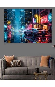 Gece Şehrinde Modern Spor Araba Dekoratif Kanvas - Mdf Ahşap Tablo Gece Şehrinde Modern Spor Araba Dekoratif Kanvas - Mdf Ahşap Tablo