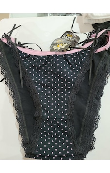 Papatya Penye Dantelli Kadın Slip Külot V59 Siyah-Pembe