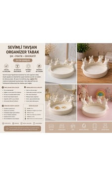 Sevimli Tavşan Figürlü Dekoratif Organizer Tabak 20 Cm 3d Baskı Çok Amaçlı Düzenleyici Pla Sağlıklı Malzeme Beyaz