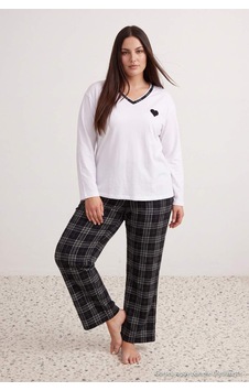 Laperissa Curve Siyah %100 Pamuklu Kalpli Ekoseli Örme Büyük Beden Pijama Takımı Laperissa Curve Siyah %100 Pamuklu Kalpli Ekoseli Örme Büyük Beden Pijama Takımı