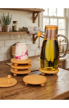 Mucit Home 1 Adet Top Ayaklı Ahşap Yağdanlık Altlığı Bardak Ve Dekoratif Stand Açık Kahverengi