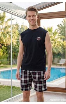 Remsa Erkek Sıfır Kol Şortlu Pijama Takımı 3379 Siyah Remsa Erkek Sıfır Kol Şortlu Pijama Takımı 3379 Siyah