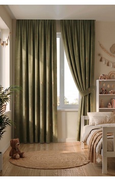 Bebek Çocuk Odası Fon Perdesi Desenli Dekoratif Dijital Baskılı Premium Çocuk Odası Perdesi Yeşil
