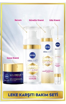 NIVEA Luminous630 Leke Karşıtı Cilt Bakım Seti,Gündüz Yüz Kremi 50ml,Gece Kremi,Cilt Serumu,Göz Kremi NIVEA Luminous630 Leke Karşıtı Cilt Bakım Seti,Gündüz Yüz Kremi 50ml,Gece Kremi,Cilt Serumu,Göz Kremi