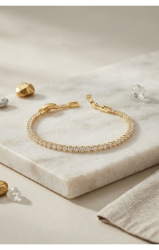 Pirinç Gold Renk İnce Zirkon Taşlı Su Yolu Kadın Bileklik - Lisinya Pirinç Gold Renk İnce Zirkon Taşlı Su Yolu Kadın Bileklik - Lisinya