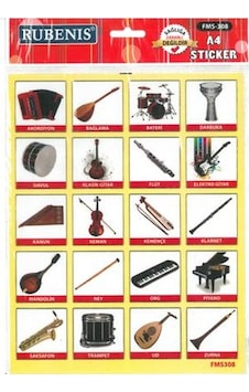 müzik aletleri sticker A4 ebatında her resim 4x4 cm 20 resim