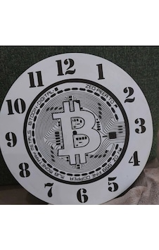 Lavanta Tasarım Ahşap Bitcoin Duvar Saati Beyaz